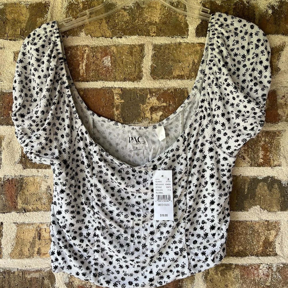 PacSun White and Black Floral Top
